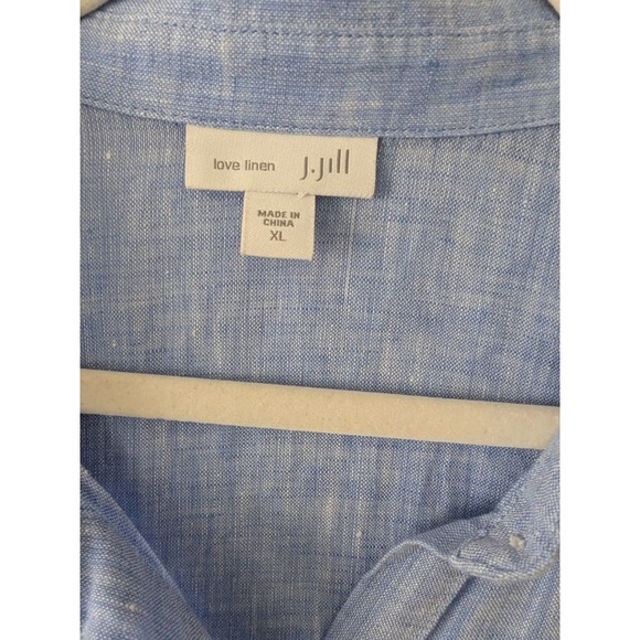 J. Jill Love Linen Tunic Shirt Womens XL Blue Button Down Long Sleeve Slit Hem - Picture 3 of 8